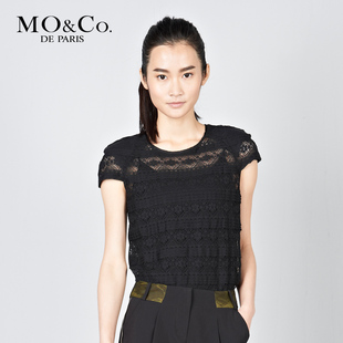 MO&Co.摩安珂 夏装 女装 M112SHT14 休闲蕾丝衬衫
