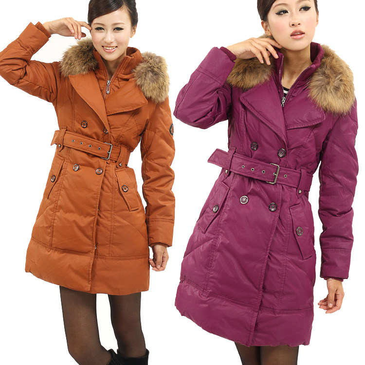 2011冰洁羽绒服正品 女式大毛领中长款羽绒服 正品女 反季清仓