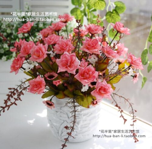 热卖 唯美韩国角玫+烟花瓶套装 仿真玫瑰花 装饰花绢花插花假花