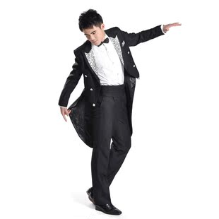  爱上舞 男式燕尾服新郎礼服主题男装演出礼服黑色祥云燕尾服