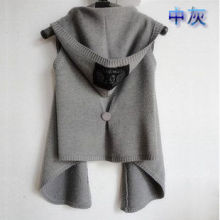 春装新款时尚 全棉<span class=H>牛仔</span>马甲女韩版秋装无袖带帽披肩开衫针织马夹