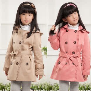  朵拉米拉 儿童中大童女童 风衣韩版双排扣带帽外套 新款秋冬