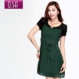 品牌特卖 O.SA2011夏装新款蝴蝶结修身短袖连衣裙子女L10049