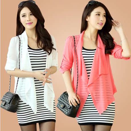 欧韩版2014春装新款针织衫 女式<em>雪纺外搭开衫</em>