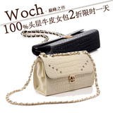 Woch 夏季新款链条小包 黑白色韩版单肩斜跨包牛皮 真皮女包斜挎