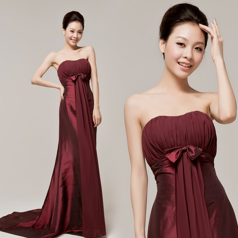 新娘婚纱礼服结婚抹胸坠地结婚季长裙暗红色酒红色礼服晚装沙滩拖尾礼服 新娘婚纱礼服结婚抹胸坠地结婚季长裙暗红色酒红色礼服晚装沙滩拖尾礼服