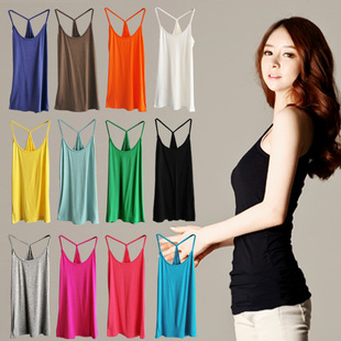  2件包邮 秋装新款韩版热卖百搭超软修身Y字打底吊带衫小背心