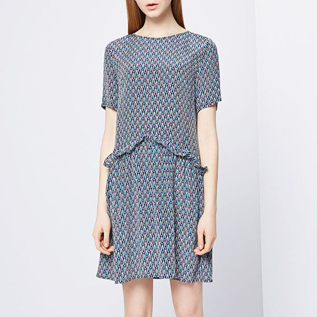 欧美大牌高端女装真丝双绉连衣裙子 短袖100桑