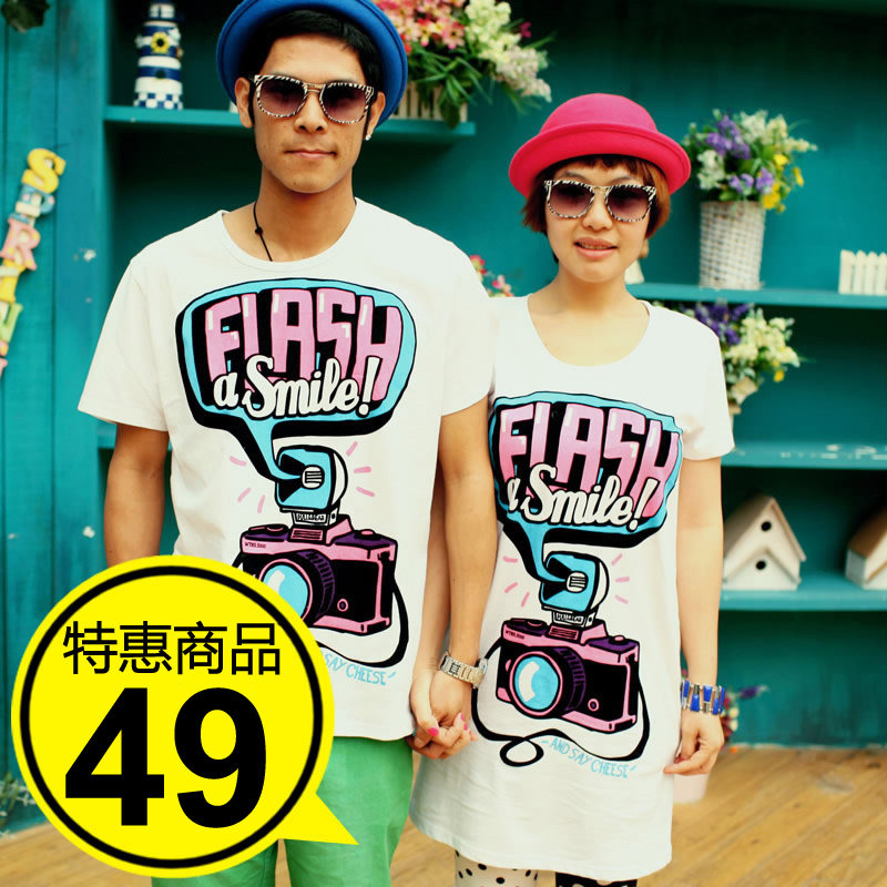 MYPLACE情侣装2012春装新款韩版女夏装白色潮中长款短袖T恤裙A<span class=H>503</span>