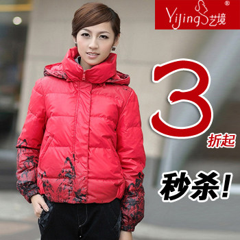 2011冬装新款专柜正品三彩风韩版修身时尚爆款印花羽绒服外套