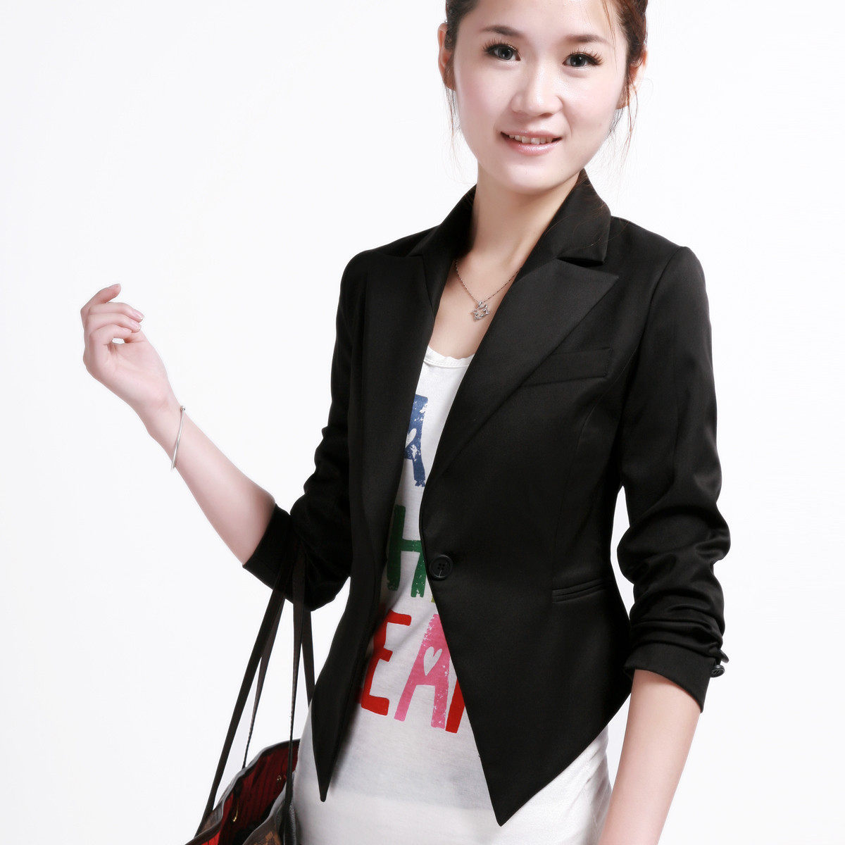 十衣素！2010秋装新品！OL通勤 修身黑色小西装 女装短外套
