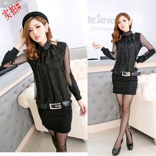 实拍2014新品<em>韩版女装</em>秋款长袖<em>连衣裙时尚</em>显