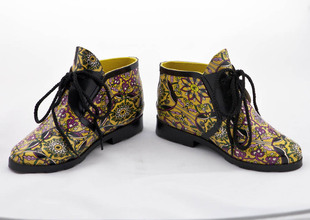 欧美流行色黄印花系带板鞋款雨靴女靴雨鞋