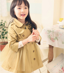  7折！现货 韩国 童装 女童 12秋 气质少女双排扣儿童风衣/外套D20