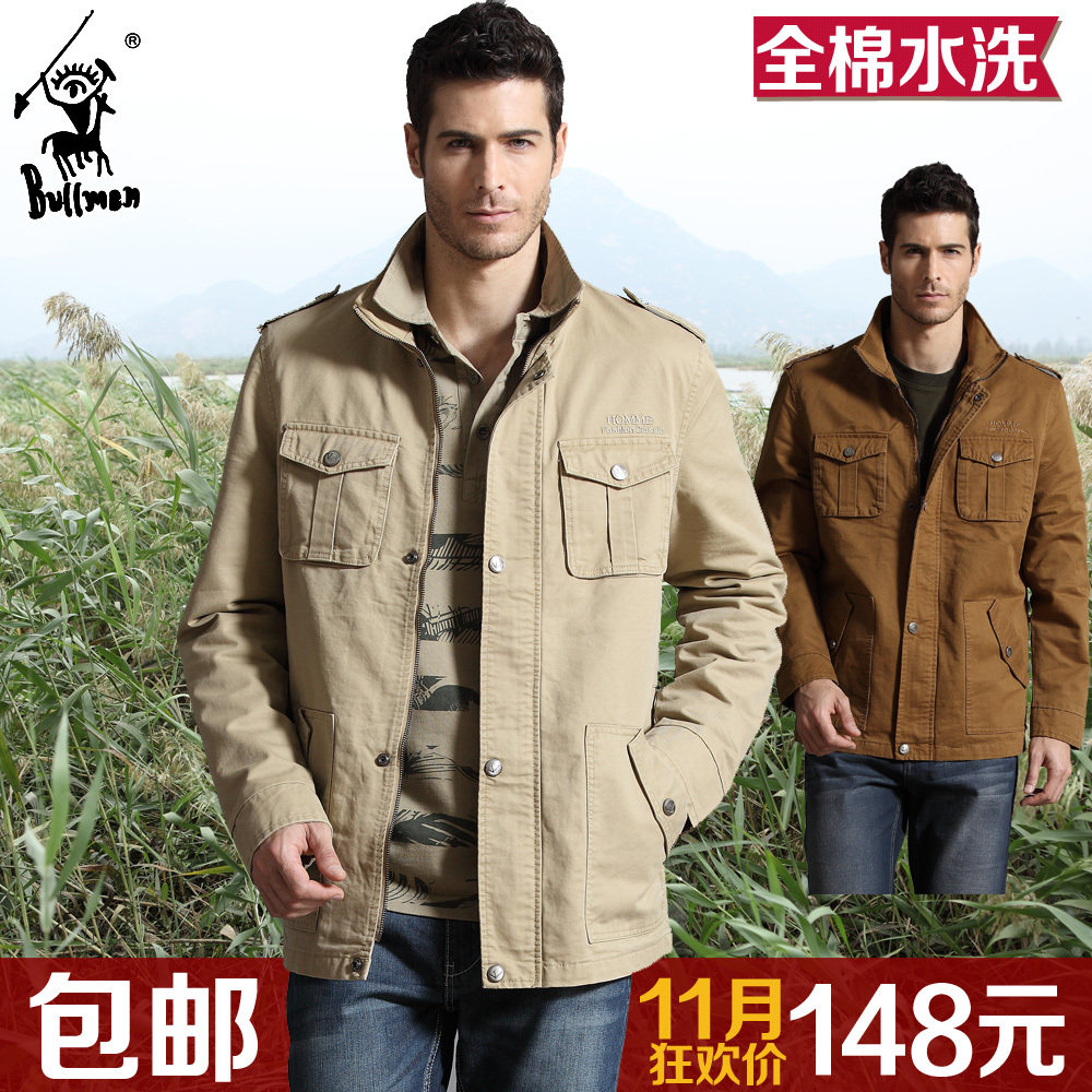 聚 已质检Bullmen/布尔曼正品男装 纯棉水洗立领夹克休闲秋装外套