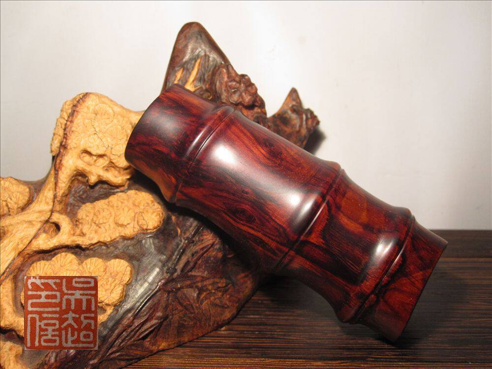 【紫玉<span class=H>之家</span>】<span class=H>海南</span>黄花梨老料漂亮鬼眼节节高-/摆件/手把件/弹弓把