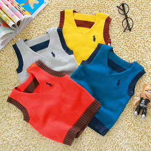  春秋季新款纯棉线宝宝婴儿童毛线背心针织背心女童男童毛线