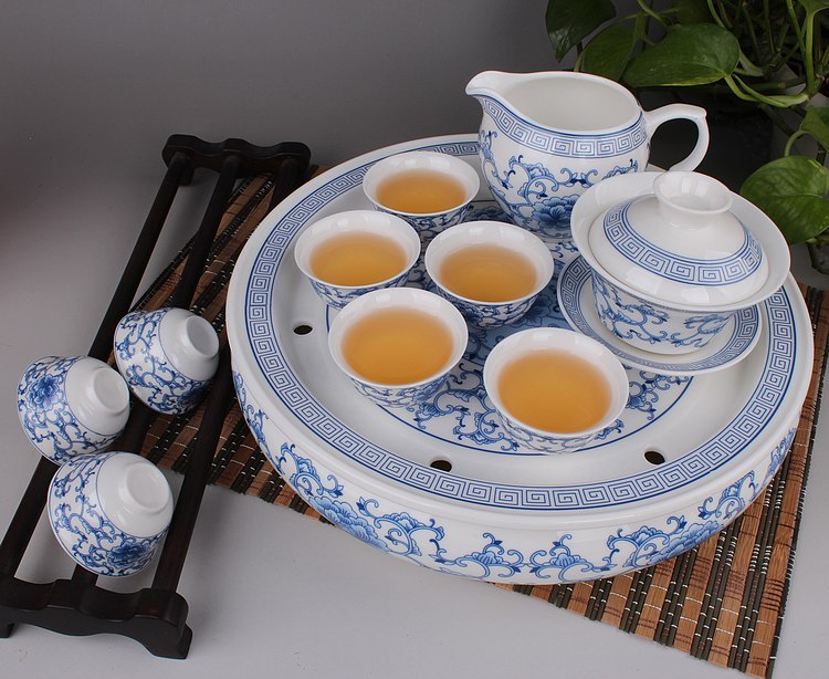 10寸青花茶具茶盤套裝陶瓷功夫茶具整套圓形玉瓷蓄水茶海十省包郵在類目 餐飲具, 茶具, 整套茶具中 - 來自Buy2taobao.com提供專業的淘寶代購服務