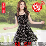 2012新款夏装女装韩版气质修身雪纺裙子大码短袖蝴蝶结连衣裙夏季