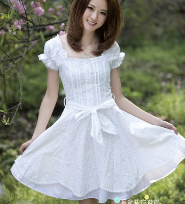 特价夏装<span class=H>阿依莲</span>优雅气质新款淑女裙修身公主学生印花白色连衣裙子