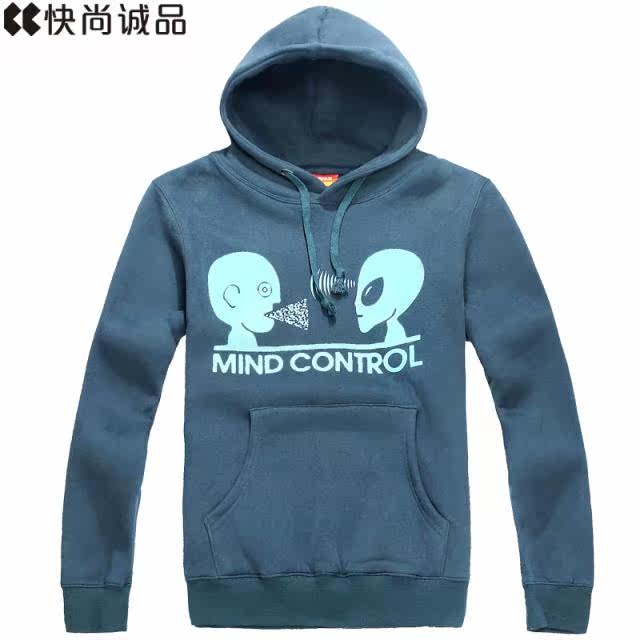 天猫 快尚诚品 2012春装新款加绒加厚连帽套头印花卫衣男A1278