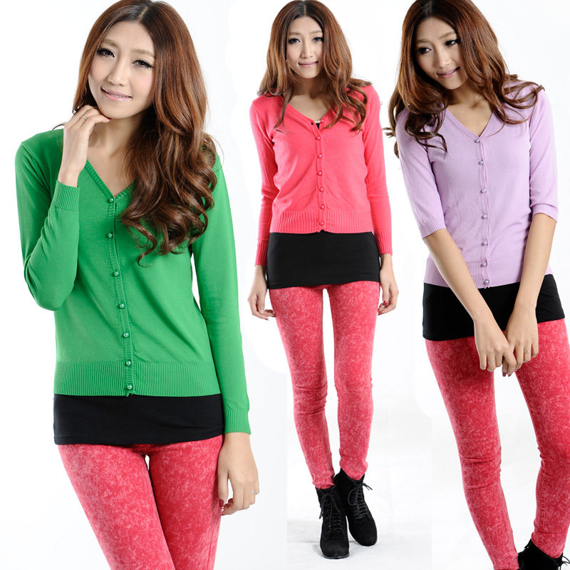 包邮 2012秋冬新品韩版糖果色<em>珍珠扣</em>冰丝女针