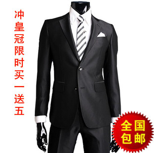  修身男士新郎礼服西服韩版修身男西装时尚休闲西服套装买一送五