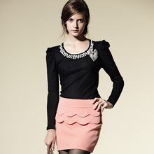 CCDD2012春装新款<span class=H>专柜</span><span class=H>正品</span>代购淑女百搭蕾丝泡泡袖毛衫 12-1-W131