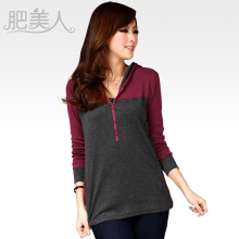 2012春装 大码女装 韩版胖mm显瘦 运动休闲拼接<span class=H>带帽</span>T恤 女CT006