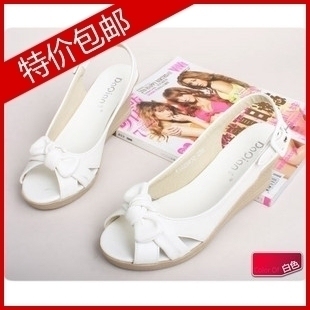  特价包邮新夏款大千正品中跟凉鞋*鱼嘴凉鞋蝴蝶结坡跟女凉鞋