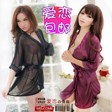 情趣内衣性感柔纱短裙分体浴袍透纱游戏制服和服x001