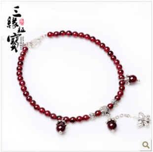  三缘证宝 巴西水晶石榴石脚链 超美 简约风~苗银 时尚百搭 可调节