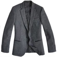 休闲西服男款2011秋冬新款韩版修身真皮边羊毛呢西服西装外套