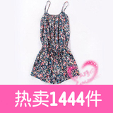 1K-042-497包邮2010韩版VIVI田园碎花吊带连身裤连体短裤连体裤
