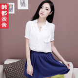 韩都衣舍韩国2012韩版夏装新款纯色女款短袖立领雪纺衫GS2011緈
