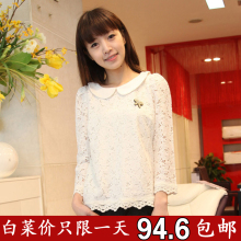 特价包邮欧美2012春娃娃领九分袖钩花蕾丝衬衫1116012140