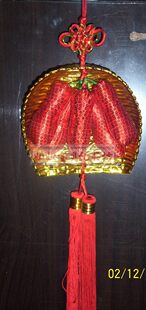  5头招财进宝金簸箕花生五福临门一路发亮片中国结挂饰礼物年货
