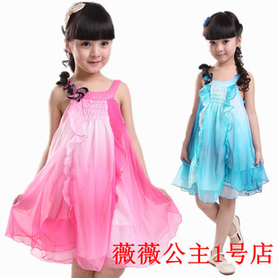  童装女童连衣裙夏季新款韩版儿童裙子童装公主裙雪纺裙吊带裙
