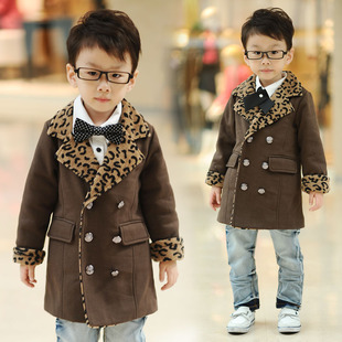  百趣sarababy童装  男儿童豹纹加厚加绒中长棉大衣 821035