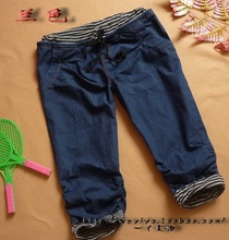2012夏装新款女装显瘦韩版中裤五分裤大码宽松牛仔短裤夏装棉松紧