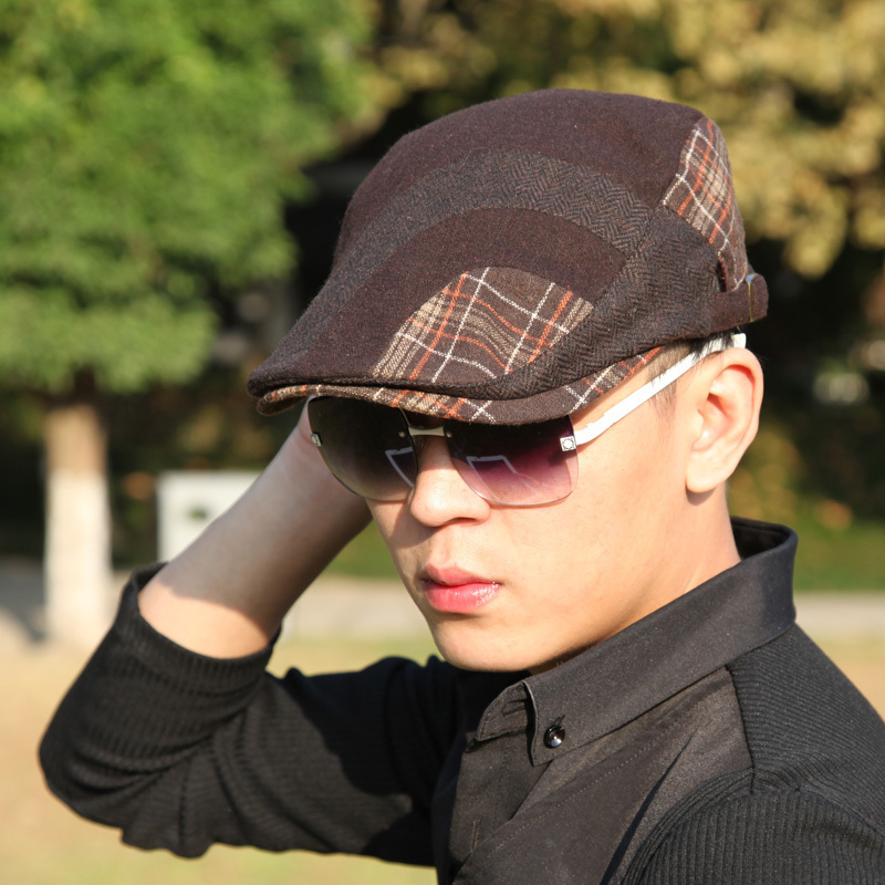 潮流毛呢拼接复古鸭舌帽...