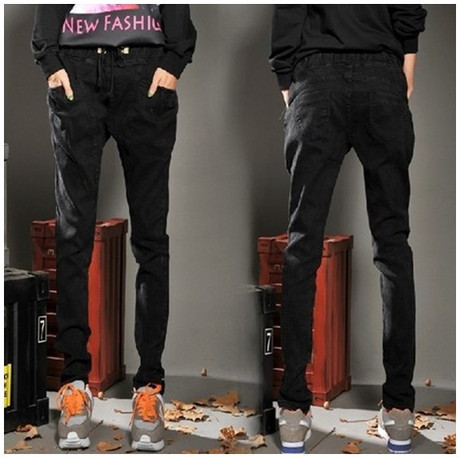 春秋女装大码弹力学生牛仔<em>女长裤</em>显瘦潮松紧腰