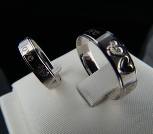  铂金pt950情侣对戒 白金结婚戒指|相爱love 两心相悦