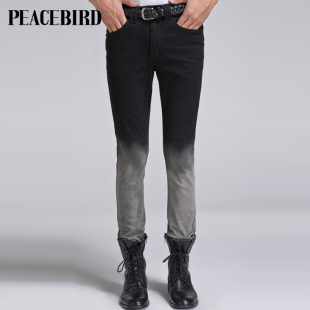  太平鸟男装秋冬新款 牛仔裤潮/个性修身渐变色82211446010