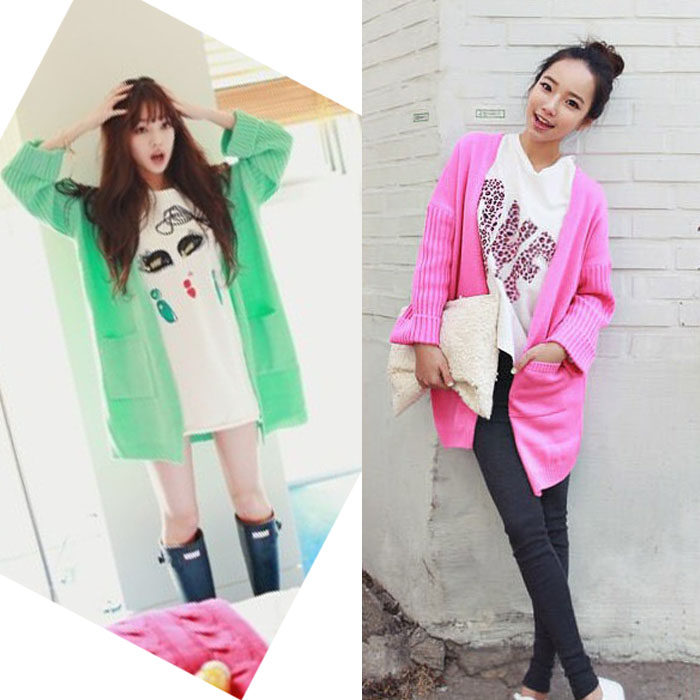 包邮春装新款复古糖果色韩国<em>宽松蝙蝠袖</em>毛衣女