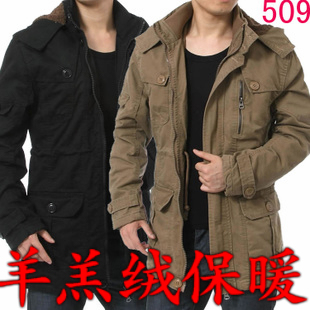  冬装新款促销男装大码男式棉衣加厚保暖羊羔绒棉袄男士中长款外套