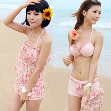 包邮/阳光女孩泳装/韩国3件套平角比基尼 分体泳衣/钢托小胸显瘦