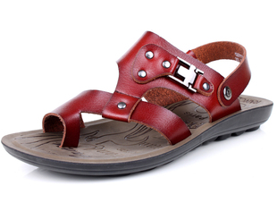  正品木林森夏季真皮头层牛皮套趾休闲男鞋凉鞋沙滩鞋13A76110