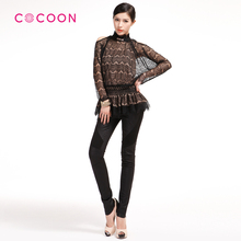 COCOON可可尼2012春新品中腰拼接直筒长裤女裤714108001