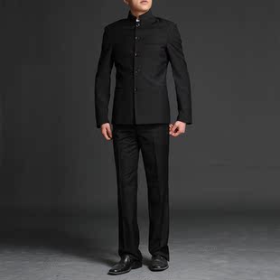  修身中华立领唐装西服套装中山装青年装结婚礼服学生装西装套装男